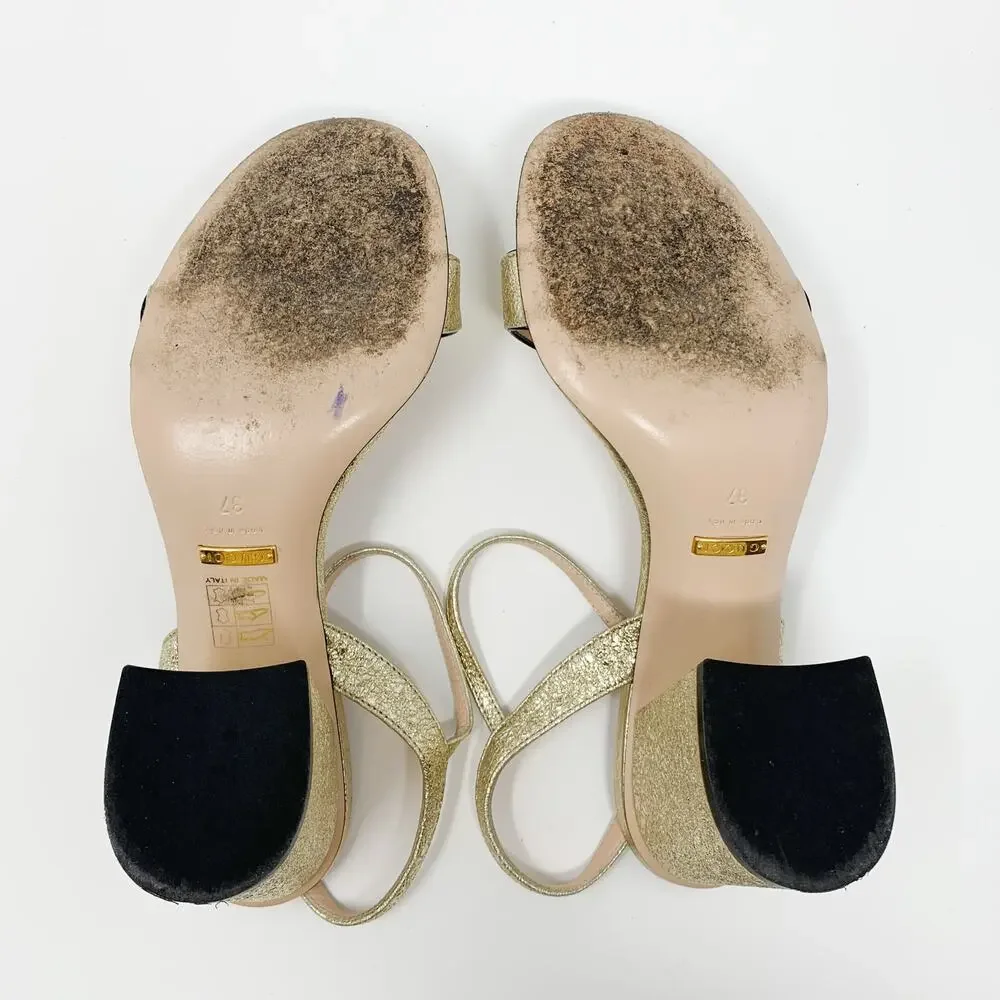 Gucci Marmont Metallic Gold GG Block Heel Sandals Size 37